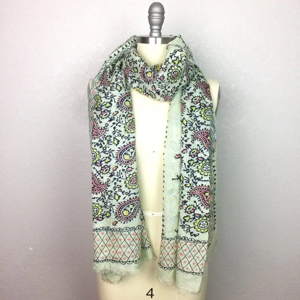 Adorable Paisley Print Scarf on Mint Background